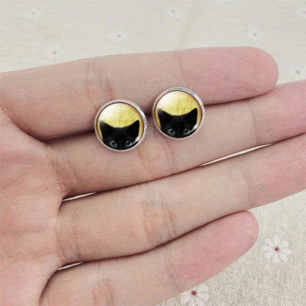 Boucles d'oreilles chat cabochon – Image 2