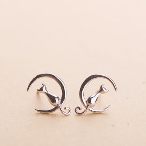 Boucles d'oreilles chat lune