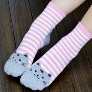 Chaussettes rayées tête de chat