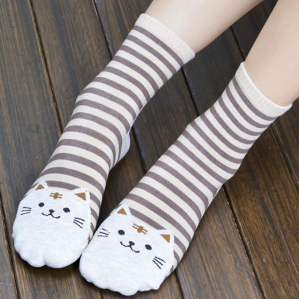 Chaussettes rayées tête de chat - lot de 6 paires – Image 4