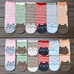 Chaussettes rayées tête de chat - lot de 6 paires