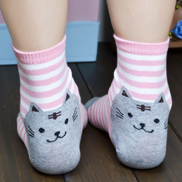 Chaussettes rayées tête de chat - lot de 6 paires – Image 3