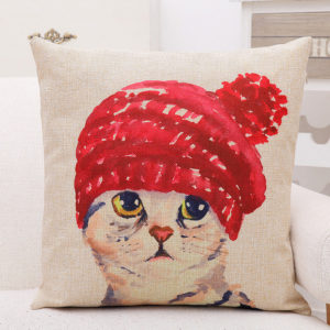 Housse de coussin chat bonnet