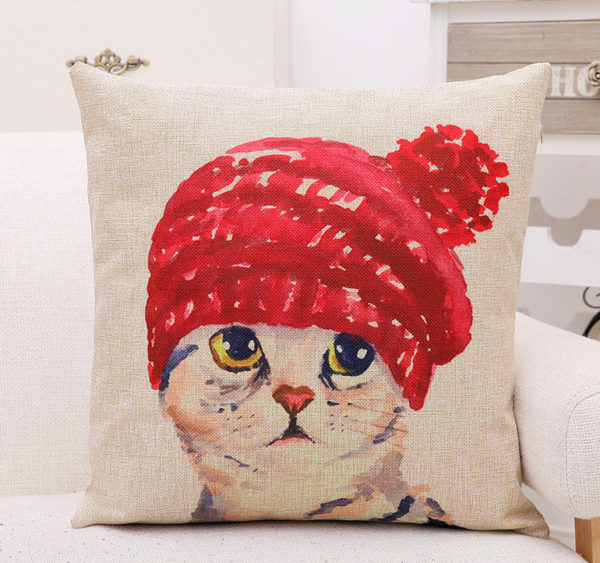 Housse de coussin chat bonnet