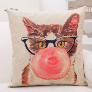 Housse de coussin chat chewing-gum