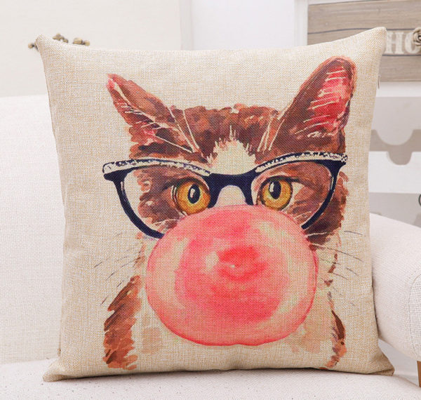 Housse de coussin chat chewing-gum