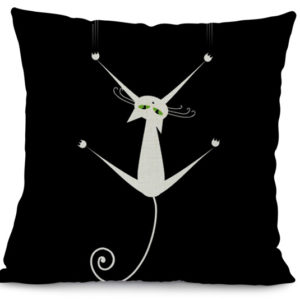 Housse de coussin chat accroché