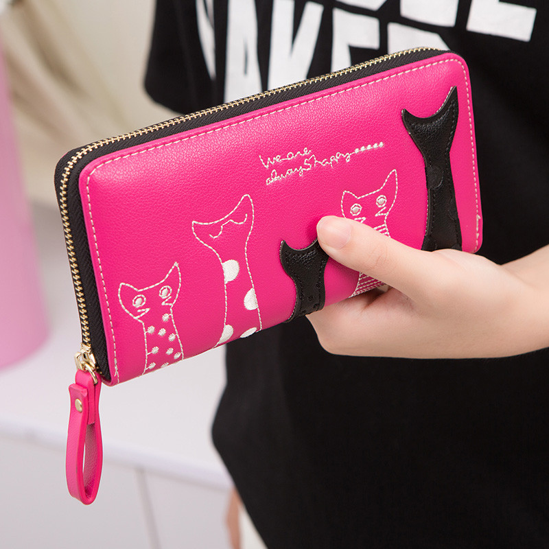 Porte-monnaie Rose Motif Chat Et Plume – Personnalisable, Polyester Recyclé, 11x9 Cm, Fermeture Zip