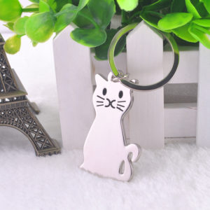Porte-clés chat argent